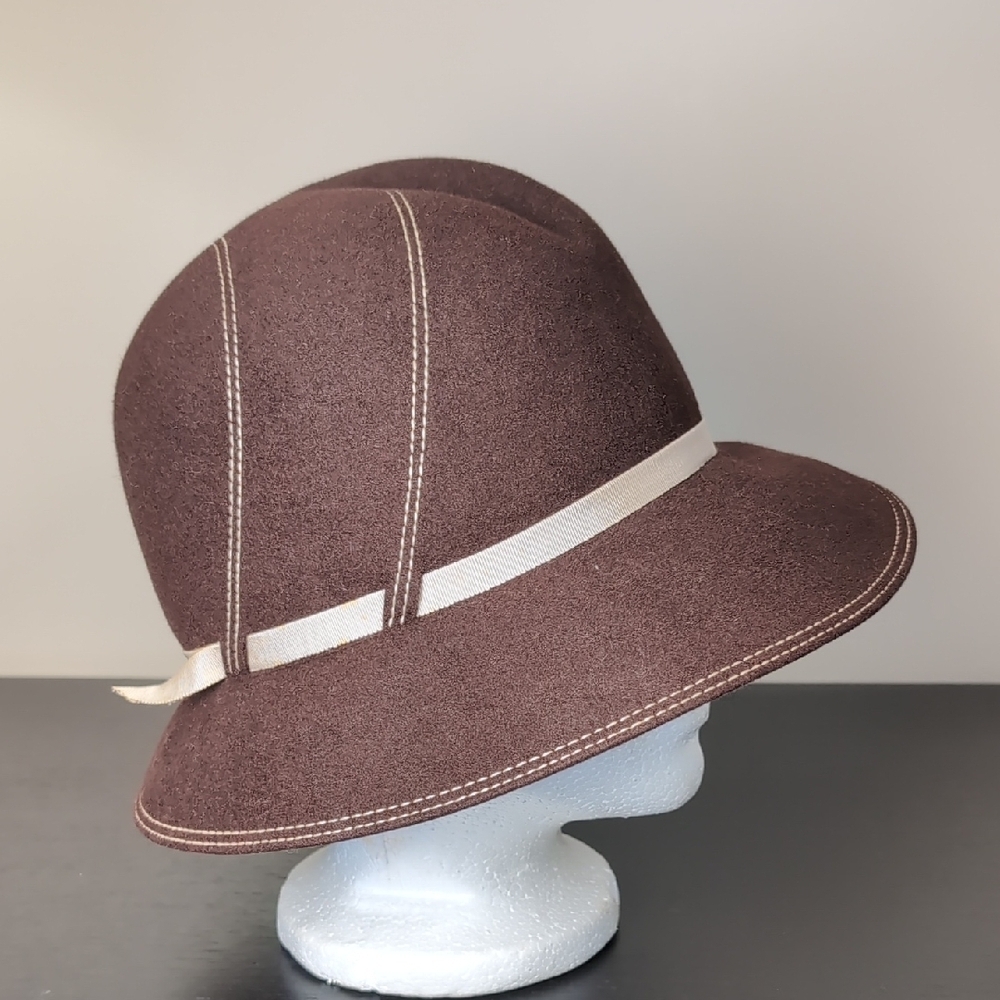 Anita Pineault Vintage Furfelt Cloche Brown and Cream Women's Hat
